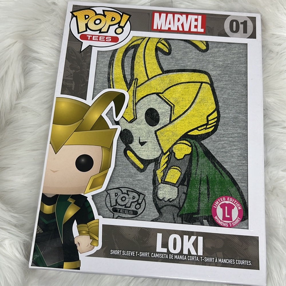Funko Pop Tees Marvel Loki Women’s T-Shirt Size Large Gray Graphic Tee NIB